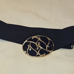 Nan Lewis Vintage 80's Statement Belt. Navy Blue. Gold Tone Buckle. Size L/XL